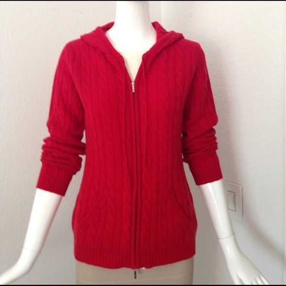 Enzo Montovani  Women’s S Fine Cashmere Red Cable Knit Cardigan Blazer Hood Zip - Picture 1 of 5